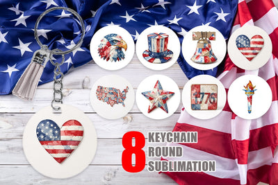 Keychain Patriotic Symbol Patchwork Watercolor Sublimation artnoy 