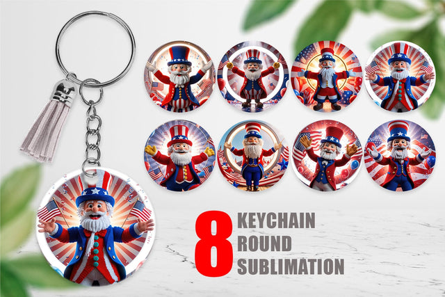 Keychain Patriotic Uncle Sam Crochet Sublimation artnoy 
