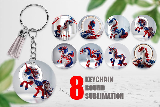 Keychain Patriotic Unicorn Crochet Sublimation artnoy 