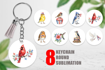 Keychain Patriotic Watercolor Birds Sublimation artnoy 