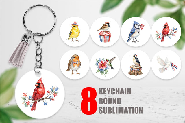Keychain Patriotic Watercolor Birds Sublimation artnoy 
