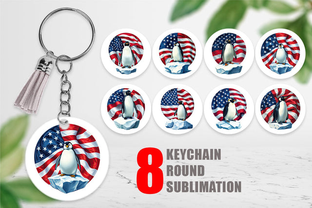 Keychain Penguin 4th of July Sublimation artnoy 