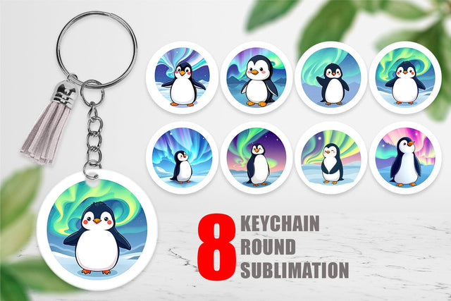 Keychain Penguin and Aurora Borealis Sublimation artnoy 