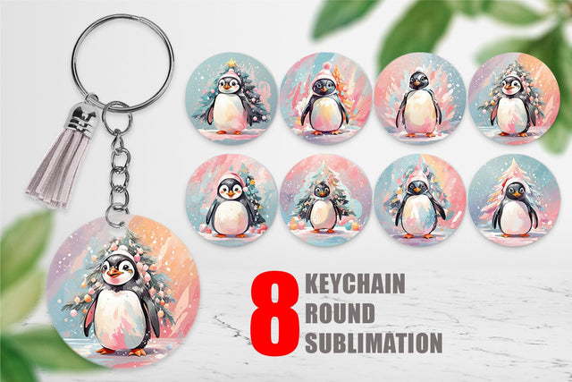 Keychain Penguin Christmas Painting Sublimation artnoy 