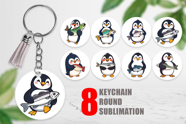 Keychain Penguin Holding a Fish Sublimation artnoy 