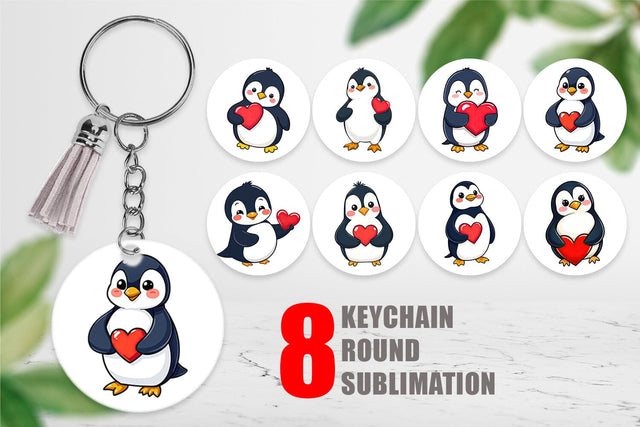 Keychain Penguin Holding a Heart Sublimation artnoy 