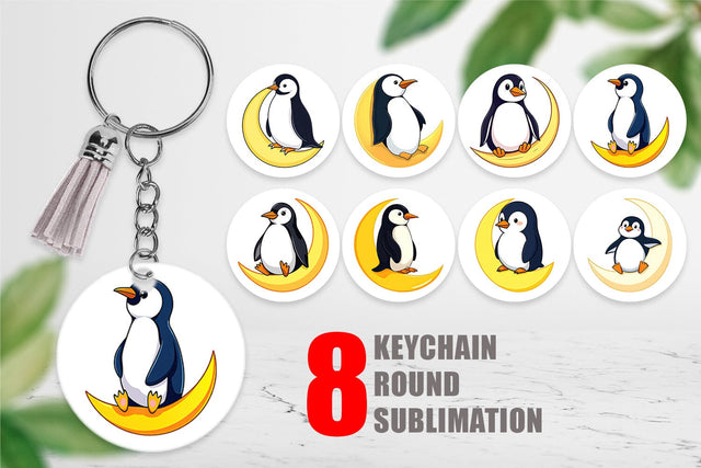 Keychain Penguin on a Crescent Moon Sublimation artnoy 