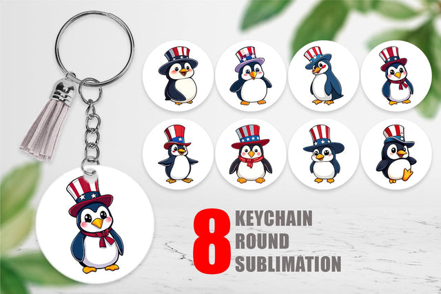 Keychain Penguin Patriotic Sublimation artnoy 
