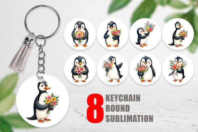 Keychain Penguin Spring Bouquet Sublimation artnoy 