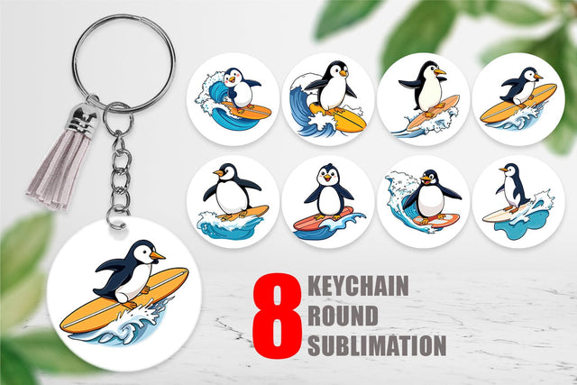 Keychain Penguin Surfing a Wave Sublimation artnoy 