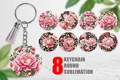 Keychain Peony Pattern Sublimation artnoy 