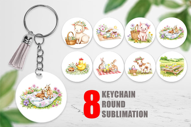 Keychain Picnic with Farm Animal Sublimation artnoy 