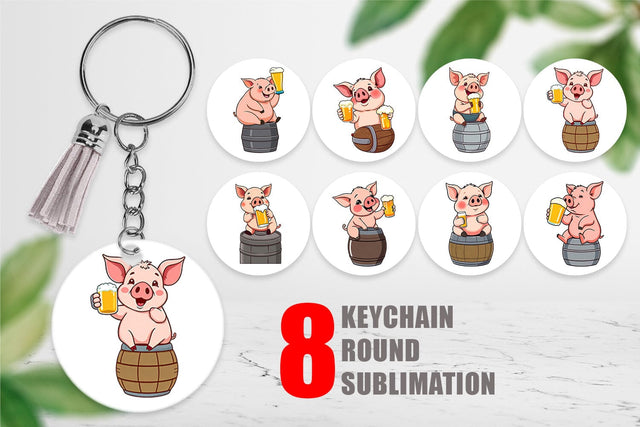 Keychain Pig Beer Day Sublimation artnoy 