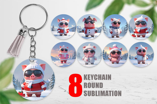 Keychain Pig Christmas Sublimation artnoy 