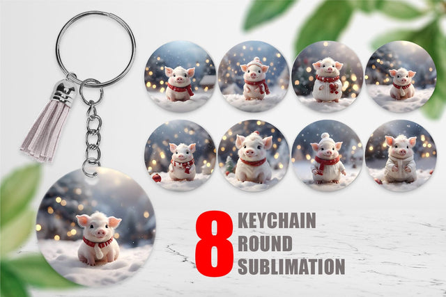Keychain Pig Christmas Sublimation artnoy 