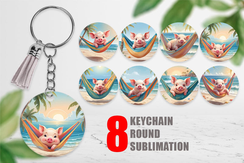 Keychain Pig in Summer Hammock Sublimation artnoy 