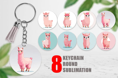 Keychain Pink Alpaca Valentine Sublimation artnoy 