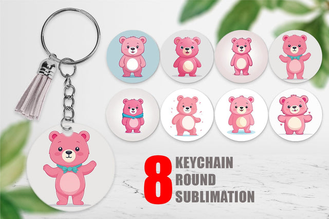 Keychain Pink Bear Valentine Sublimation artnoy 