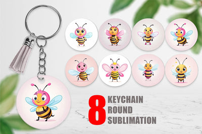 Keychain Pink Bee Valentine Sublimation artnoy 