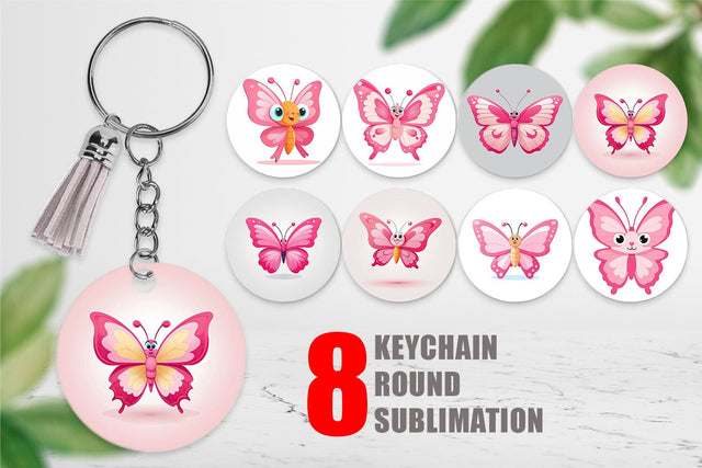 Keychain Pink Butterfly Valentine Sublimation artnoy 