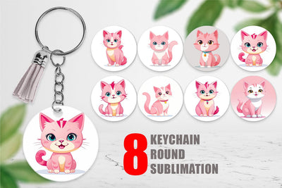 Keychain Pink Cat Valentine Sublimation artnoy 