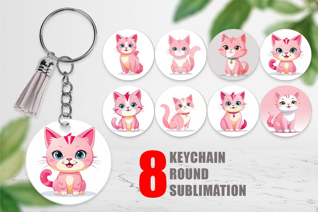 Keychain Pink Cat Valentine Sublimation artnoy 
