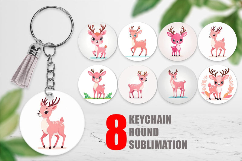 Keychain Pink Deer Valentine Sublimation artnoy 