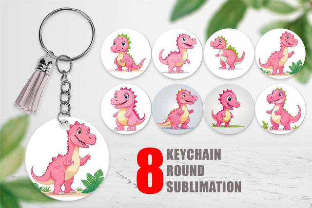 Keychain Pink Dinosaur Valentine Sublimation artnoy 