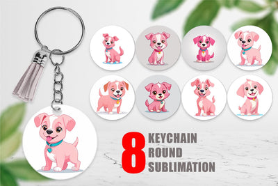 Keychain Pink Dog Valentine Sublimation artnoy 