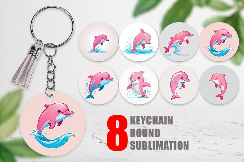 Keychain Pink Dolphin Valentine Sublimation artnoy 