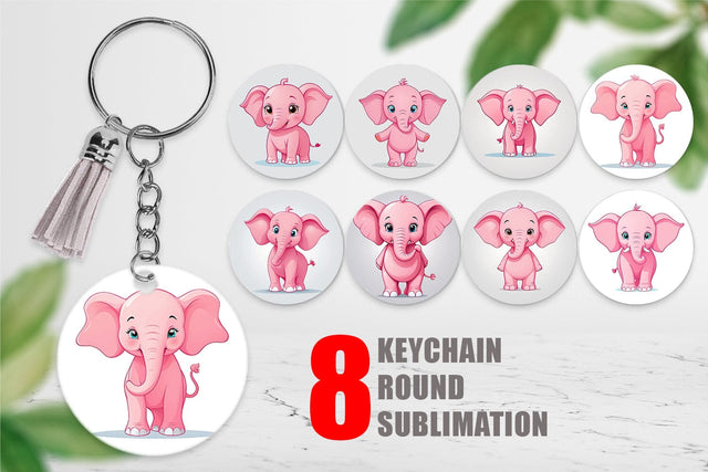 Keychain Pink Elephant Valentine Sublimation artnoy 