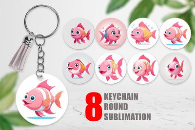 Keychain Pink Fish Valentine Sublimation artnoy 