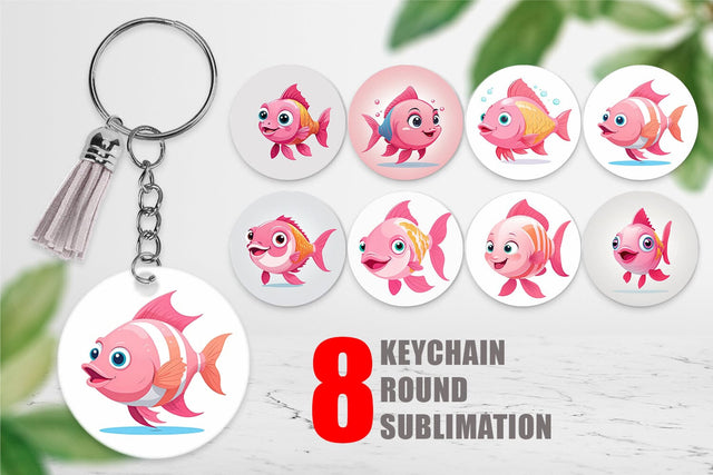 Keychain Pink Fish Valentine Sublimation artnoy 