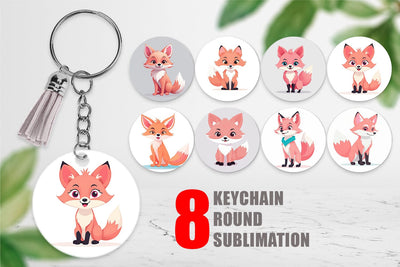 Keychain Pink Fox Valentine Sublimation artnoy 