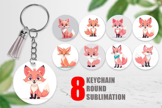 Keychain Pink Fox Valentine Sublimation artnoy 