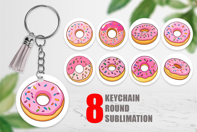 Keychain Pink Frosted Donut Sublimation artnoy 