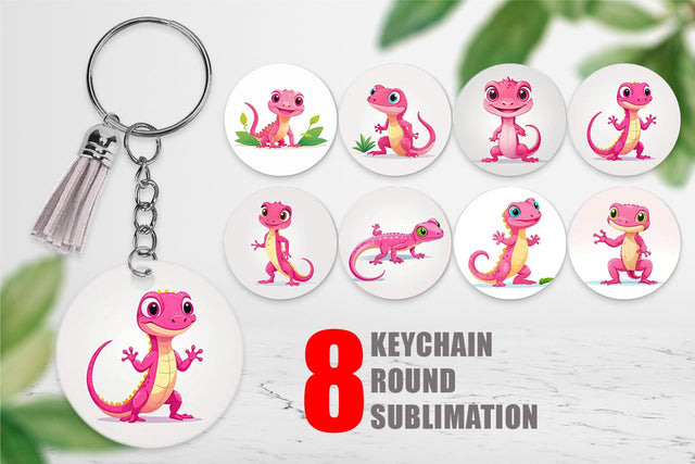 Keychain Pink Gecko Valentine Sublimation artnoy 