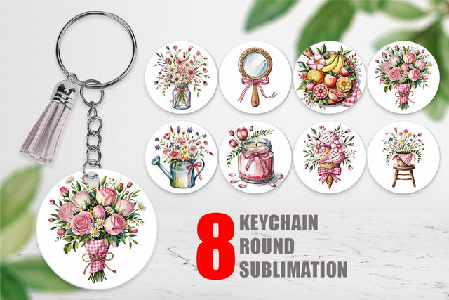 Keychain Pink Gingham Summer Sublimation artnoy 
