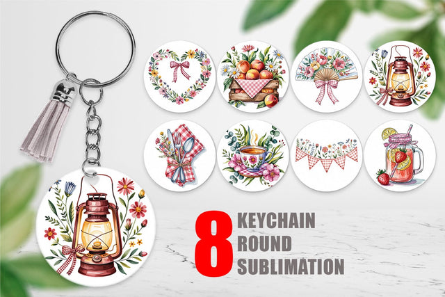 Keychain Pink Gingham Summer Sublimation artnoy 