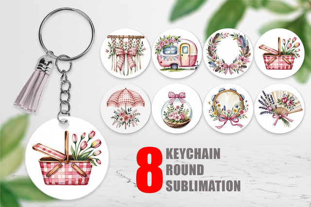 Keychain Pink Gingham Summer Sublimation artnoy 