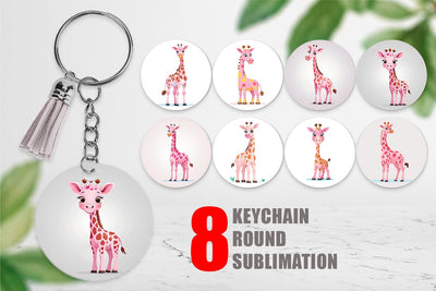 Keychain Pink Giraffe Valentine Sublimation artnoy 