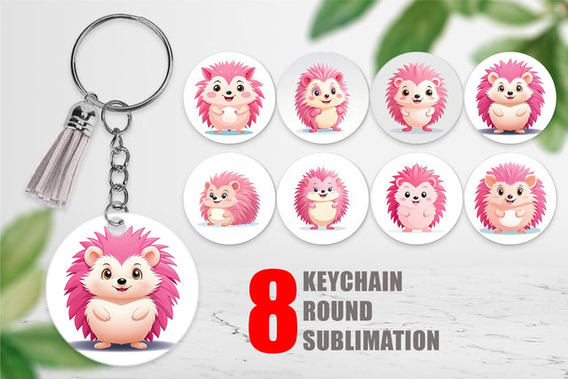 Keychain Pink Hedgehog Valentine Sublimation artnoy 