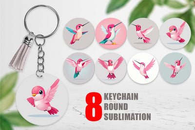 Keychain Pink Hummingbird Valentine Sublimation artnoy 
