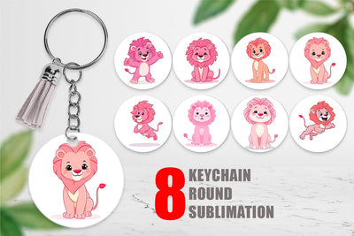 Keychain Pink Lion Valentine Sublimation artnoy 