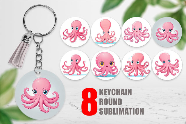 Keychain Pink Octopus Valentine Sublimation artnoy 
