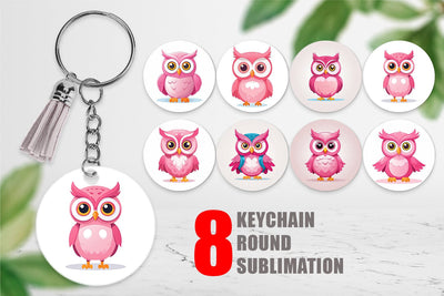 Keychain Pink Owl Valentine Sublimation artnoy 