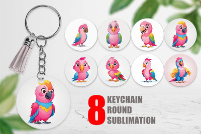 Keychain Pink Parrot Valentine Sublimation artnoy 