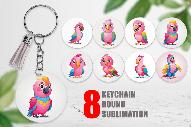 Keychain Pink Parrot Valentine Sublimation artnoy 