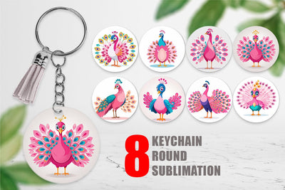 Keychain Pink Peacock Valentine Sublimation artnoy 