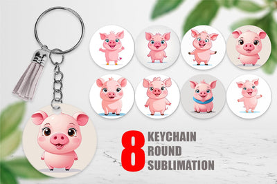 Keychain Pink Pig Valentine Sublimation artnoy 